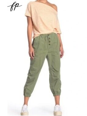 Free People Cadet Jogger Pants Army Green High Rise Cropped Utility Relaxed M
